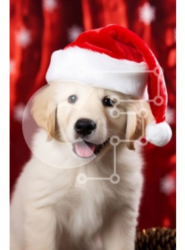 Σετ των 2 Intra Συλλεκτικό Ξύλινο Παζλ Plywood  4mm - Κουτάβι Γκόλντεν Ριτρίβερ με καπέλο Άγιου Βασίλη Σε Ξύλινο Κουτί - Διαστάσεις: 10x10 cm – 25 κομμάτια