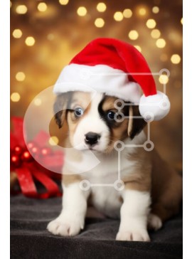 Σετ των 2 Intra Συλλεκτικό Ξύλινο Παζλ Plywood  4mm - Κουτάβι με καπέλο Άγιου Βασίλη με εορταστικό φόντο Σε Ξύλινο Κουτί - Διαστάσεις: 10x10 cm – 25 κομμάτια