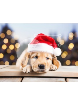 Σετ των 2 Intra Συλλεκτικό Ξύλινο Παζλ Plywood  4mm - Γκόλντεν Ριτρίβερ κουτάβι με καπέλο Άγιου Βασίλη Σε Ξύλινο Κουτί - Διαστάσεις: 10x10 cm – 25 κομμάτια