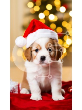 Σετ των 2 Intra Συλλεκτικό Ξύλινο Παζλ Plywood  4mm - Κουτάβι με καπέλο Άγιου Βασίλη για τα Χριστούγεννα Σε Ξύλινο Κουτί - Διαστάσεις: 10x10 cm – 25 κομμάτια