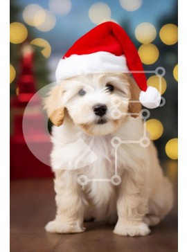 Σετ των 2 Intra Συλλεκτικό Ξύλινο Παζλ Plywood  4mm - Αξιολάτρευτο κουτάβι με καπέλο Άγιου Βασίλη Σε Ξύλινο Κουτί - Διαστάσεις: 10x10 cm – 25 κομμάτια