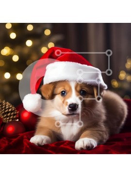 Intra Συλλεκτικό Ξύλινο Παζλ Plywood  4mm - Κουτάβι Corgi με καπέλο Άγιου Βασίλη για τα Χριστούγεννα Σε Ξύλινο Κουτί - Διαστάσεις: 10x10 cm – 25 κομμάτια