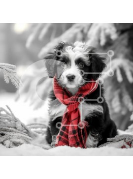 Intra Συλλεκτικό Ξύλινο Παζλ Plywood  4mm - Κουτάβι στο χιόνι με κόκκινο κασκόλ Σε Ξύλινο Κουτί - Διαστάσεις: 10x10 cm – 25 κομμάτια