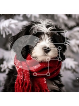 Intra Συλλεκτικό Ξύλινο Παζλ Plywood  4mm - Κουτάβι με κόκκινο κασκόλ σε ένα χιονισμένο τοπίο Σε Ξύλινο Κουτί - Διαστάσεις: 10x10 cm – 25 κομμάτια