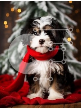 Σετ των 2 Intra Συλλεκτικό Ξύλινο Παζλ Plywood  4mm - Κουτάβι σε εορταστικό σκηνικό με κόκκινο κασκόλ Σε Ξύλινο Κουτί - Διαστάσεις: 10x10 cm – 25 κομμάτια