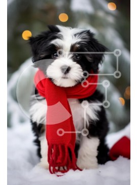 Σετ των 2 Intra Συλλεκτικό Ξύλινο Παζλ Plywood  4mm - Κουτάβι με κόκκινο κασκόλ σε χιονισμένο περιβάλλον Σε Ξύλινο Κουτί - Διαστάσεις: 10x10 cm – 25 κομμάτια