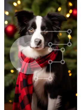 Σετ των 2 Intra Συλλεκτικό Ξύλινο Παζλ Plywood  4mm - Εορταστικό σκυλί μπροστά από το χριστουγεννιάτικο δέντρο Σε Ξύλινο Κουτί - Διαστάσεις: 10x10 cm – 25 κομμάτια