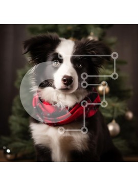 Intra Συλλεκτικό Ξύλινο Παζλ Plywood  4mm - Εορταστικό Border Collie μπροστά από το χριστουγεννιάτικο δέντρο Σε Ξύλινο Κουτί - Διαστάσεις: 10x10 cm – 25 κομμάτια