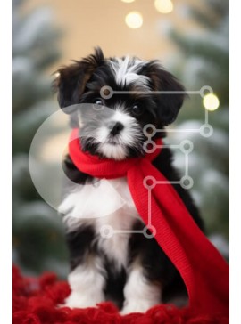 Σετ των 2 Intra Συλλεκτικό Ξύλινο Παζλ Plywood  4mm - Αξιολάτρευτο κουτάβι σε εορταστικό σκηνικό με κόκκινο φουλάρι Σε Ξύλινο Κουτί - Διαστάσεις: 10x10 cm – 25 κομμάτια