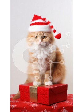 Σετ των 2 Intra Συλλεκτικό Ξύλινο Παζλ Plywood  4mm - Αφράτη γάτα με καπέλο Άγιου Βασίλη στη συσκευασία δώρου Σε Ξύλινο Κουτί - Διαστάσεις: 10x10 cm – 25 κομμάτια