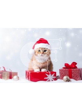 Σετ των 2 Intra Συλλεκτικό Ξύλινο Παζλ Plywood  4mm - Γιορτινή γάτα με καπέλο Άγιου Βασίλη Σε Ξύλινο Κουτί - Διαστάσεις: 10x10 cm – 25 κομμάτια