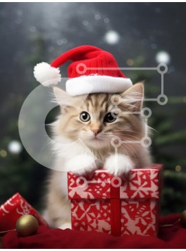 Σετ των 2 Intra Συλλεκτικό Ξύλινο Παζλ Plywood  4mm - Γιορτινή γάτα με δώρο Χριστουγέννων Σε Ξύλινο Κουτί - Διαστάσεις: 10x10 cm – 25 κομμάτια