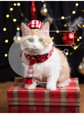 Σετ των 2 Intra Συλλεκτικό Ξύλινο Παζλ Plywood  4mm - Γιορτινή γάτα με κουτί δώρου Σε Ξύλινο Κουτί - Διαστάσεις: 10x10 cm – 25 κομμάτια