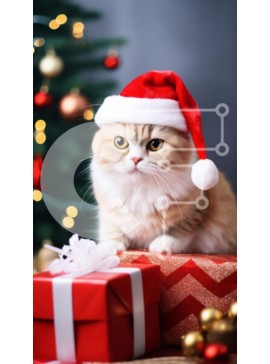 Σετ των 2 Intra Συλλεκτικό Ξύλινο Παζλ Plywood  4mm - Γιορτινή γάτα με καπέλο Άγιου Βασίλη Σε Ξύλινο Κουτί - Διαστάσεις: 10x10 cm – 25 κομμάτια