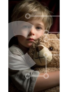 Intra Συλλεκτικό Ξύλινο Παζλ Plywood  4mm - Γλυκιά στιγμή απαθανατίστηκε: Νεαρό αγόρι και αρκουδάκι στον κόκκινο καναπέ Σε Ξύλινο Κουτί - Διαστάσεις Puzzle: 10x10 cm – 25 κομμάτια