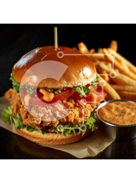 Σετ των 2 Intra Συλλεκτικό Ξύλινο Παζλ Plywood  4mm - Σάντουιτς τηγανητό κοτόπουλο με τηγανιτές πατάτες Σε Ξύλινο Κουτί - Διαστάσεις: 10x10 cm – 25 κομμάτια