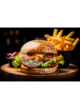 Σετ των 2 Intra Συλλεκτικό Ξύλινο Παζλ Plywood  4mm - Τραγανό μπιφτέκι κοτόπουλου με πατάτες τηγανιτές και κέτσαπ Σε Ξύλινο Κουτί - Διαστάσεις: 10x10 cm – 25 κομμάτια