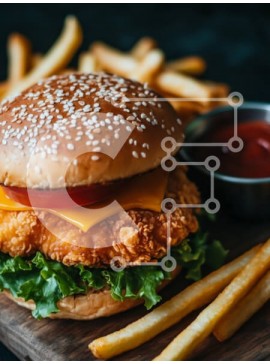 Σετ των 2 Intra Συλλεκτικό Ξύλινο Παζλ Plywood  4mm - Νόστιμο χάμπουργκερ με τηγανιτές πατάτες Σε Ξύλινο Κουτί - Διαστάσεις: 10x10 cm – 25 κομμάτια