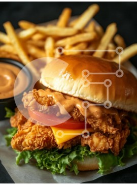 Σετ των 2 Intra Συλλεκτικό Ξύλινο Παζλ Plywood  4mm - Νόστιμο σάντουιτς κοτόπουλου με τηγανιτές πατάτες Σε Ξύλινο Κουτί - Διαστάσεις: 10x10 cm – 25 κομμάτια