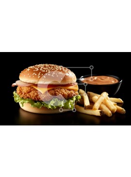 Σετ των 2 Intra Συλλεκτικό Ξύλινο Παζλ Plywood  4mm - Νόστιμο χάμπουργκερ με τηγανιτές πατάτες Σε Ξύλινο Κουτί - Διαστάσεις: 10x10 cm – 25 κομμάτια