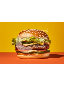 Σετ των 2 Intra Συλλεκτικό Ξύλινο Παζλ Plywood  4mm - Φρεσκοφτιαγμένο χάμπουργκερ σε πολύχρωμο φόντο Σε Ξύλινο Κουτί - Διαστάσεις: 10x10 cm – 25 κομμάτια