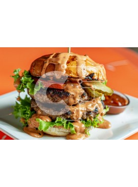 Σετ των 2 Intra Συλλεκτικό Ξύλινο Παζλ Plywood  4mm - Νόστιμο Triple Patty Burger με σάλτσα Σε Ξύλινο Κουτί - Διαστάσεις: 10x10 cm – 25 κομμάτια