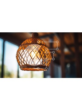 Intra Συλλεκτικό Ξύλινο Παζλ Plywood  4mm - Πλεκτό κρεμαστό φως Rattan σε μοντέρνο εσωτερικό Σε Ξύλινο Κουτί - Διαστάσεις Puzzle: 10x10 cm – 25 κομμάτια