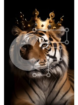 Σετ των 2 Intra Συλλεκτικό Ξύλινο Παζλ Plywood  4mm - Βασιλική τίγρη που φορά κορώνα Σε Ξύλινο Κουτί - Διαστάσεις: 10x10 cm – 25 κομμάτια