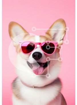 Σετ των 2 Intra Συλλεκτικό Ξύλινο Παζλ Plywood  4mm - Παιχνιδιάρικο σκυλί Corgi με ροζ γυαλιά ηλίου Σε Ξύλινο Κουτί - Διαστάσεις: 10x10 cm – 25 κομμάτια