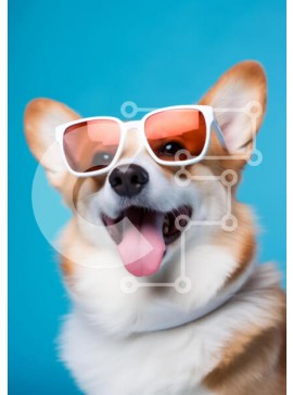 Σετ των 2 Intra Συλλεκτικό Ξύλινο Παζλ Plywood  4mm - Ευτυχισμένος σκύλος Corgi με γυαλιά ηλίου Σε Ξύλινο Κουτί - Διαστάσεις: 10x10 cm – 25 κομμάτια