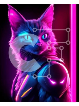 Σετ των 2 Intra Συλλεκτικό Ξύλινο Παζλ Plywood  4mm - Φουτουριστική γάτα με νέον τόνους Σε Ξύλινο Κουτί - Διαστάσεις: 10x10 cm – 25 κομμάτια