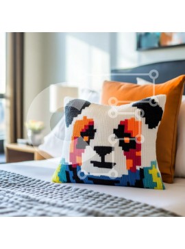 Intra Συλλεκτικό Ξύλινο Παζλ Plywood  4mm - Πολύχρωμο μαξιλάρι Panda σε ένα κρεβάτι Σε Ξύλινο Κουτί - Διαστάσεις Puzzle: 10x10 cm – 25 κομμάτια