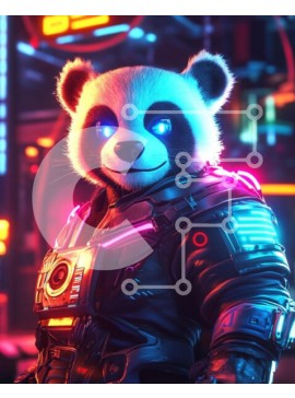 Σετ των 2 Intra Συλλεκτικό Ξύλινο Παζλ Plywood  4mm - Φουτουριστικό Panda με κοστούμι υψηλής τεχνολογίας Σε Ξύλινο Κουτί - Διαστάσεις: 10x10 cm – 25 κομμάτια