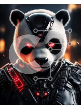 Σετ των 2 Intra Συλλεκτικό Ξύλινο Παζλ Plywood  4mm - Cybernetic Panda με κόκκινα μάτια Σε Ξύλινο Κουτί - Διαστάσεις: 10x10 cm – 25 κομμάτια