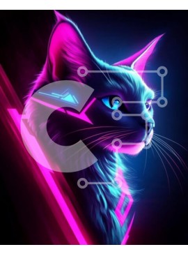 Σετ των 2 Intra Συλλεκτικό Ξύλινο Παζλ Plywood  4mm - Φουτουριστική γάτα νέον Σε Ξύλινο Κουτί - Διαστάσεις: 10x10 cm – 25 κομμάτια