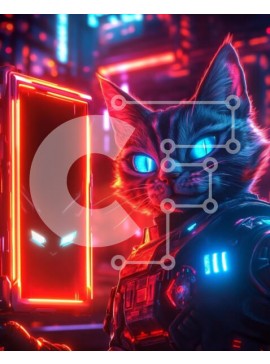 Σετ των 2 Intra Συλλεκτικό Ξύλινο Παζλ Plywood  4mm - Κυβερνητική γάτα σε περιβάλλον νέον Σε Ξύλινο Κουτί - Διαστάσεις: 10x10 cm – 25 κομμάτια