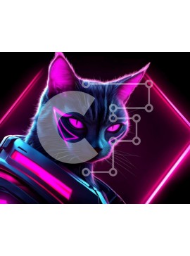 Σετ των 2 Intra Συλλεκτικό Ξύλινο Παζλ Plywood  4mm - Φουτουριστική γάτα με νέον τόνους Σε Ξύλινο Κουτί - Διαστάσεις: 10x10 cm – 25 κομμάτια