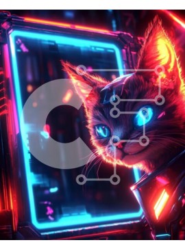 Σετ των 2 Intra Συλλεκτικό Ξύλινο Παζλ Plywood  4mm - Φουτουριστική γάτα σε νέον σκηνικό Σε Ξύλινο Κουτί - Διαστάσεις: 10x10 cm – 25 κομμάτια