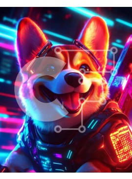 Σετ των 2 Intra Συλλεκτικό Ξύλινο Παζλ Plywood  4mm - Φουτουριστικό Corgi με φώτα νέον Σε Ξύλινο Κουτί - Διαστάσεις: 10x10 cm – 25 κομμάτια