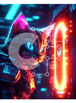 Σετ των 2 Intra Συλλεκτικό Ξύλινο Παζλ Plywood  4mm - Φουτουριστική γάτα σε περιβάλλον νέον Σε Ξύλινο Κουτί - Διαστάσεις: 10x10 cm – 25 κομμάτια