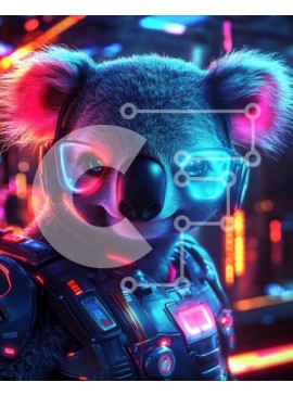 Σετ των 2 Intra Συλλεκτικό Ξύλινο Παζλ Plywood  4mm - Φουτουριστικό κοάλα σε φώτα νέον Σε Ξύλινο Κουτί - Διαστάσεις: 10x10 cm – 25 κομμάτια