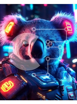 Σετ των 2 Intra Συλλεκτικό Ξύλινο Παζλ Plywood  4mm - Φουτουριστικό κοάλα στην πόλη του Νέον Σε Ξύλινο Κουτί - Διαστάσεις: 10x10 cm – 25 κομμάτια