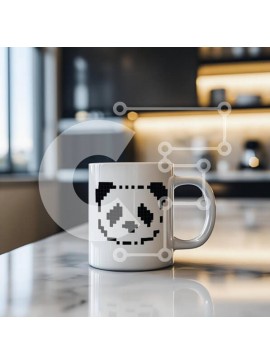 Intra Συλλεκτικό Ξύλινο Παζλ Plywood  4mm - Κούπα Panda Pixelated στη Μοντέρνα Κουζίνα Σε Ξύλινο Κουτί - Διαστάσεις: 10x10 cm – 25 κομμάτια