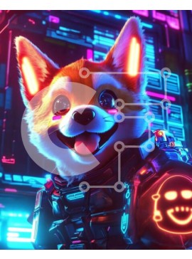 Σετ των 2 Intra Συλλεκτικό Ξύλινο Παζλ Plywood  4mm - Φουτουριστικό Corgi σε φώτα νέον Σε Ξύλινο Κουτί - Διαστάσεις: 10x10 cm – 25 κομμάτια