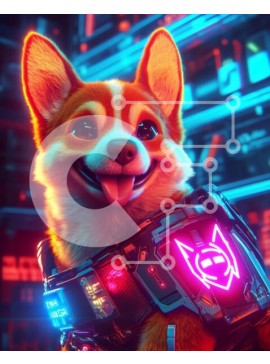 Σετ των 2 Intra Συλλεκτικό Ξύλινο Παζλ Plywood  4mm - Γοητευτικό Corgi σε φουτουριστικό περιβάλλον Σε Ξύλινο Κουτί - Διαστάσεις: 10x10 cm – 25 κομμάτια