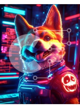 Σετ των 2 Intra Συλλεκτικό Ξύλινο Παζλ Plywood  4mm - Corgi σε διαστημική στολή με νέον φόντο Σε Ξύλινο Κουτί - Διαστάσεις: 10x10 cm – 25 κομμάτια