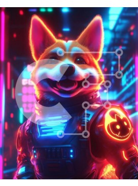 Σετ των 2 Intra Συλλεκτικό Ξύλινο Παζλ Plywood  4mm - Φουτουριστικό Corgi σε περιβάλλον νέον Σε Ξύλινο Κουτί - Διαστάσεις: 10x10 cm – 25 κομμάτια