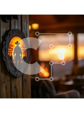 Intra Συλλεκτικό Ξύλινο Παζλ Plywood  4mm - Κρεμάστρα τοίχου σιλουέτας καουμπόη με φόντο ηλιοβασίλεμα Σε Ξύλινο Κουτί - Διαστάσεις Puzzle: 10x10 cm – 25 κομμάτια