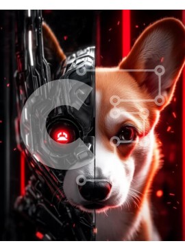 Σετ των 2 Intra Συλλεκτικό Ξύλινο Παζλ Plywood  4mm - Cyborg Corgi Σε Ξύλινο Κουτί - Διαστάσεις: 10x10 cm – 25 κομμάτια