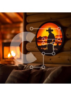 Intra Συλλεκτικό Ξύλινο Παζλ Plywood  4mm - Άνετο εσωτερικό καμπίνας με Cowboy Wall Art Σε Ξύλινο Κουτί - Διαστάσεις Puzzle: 10x10 cm – 25 κομμάτια